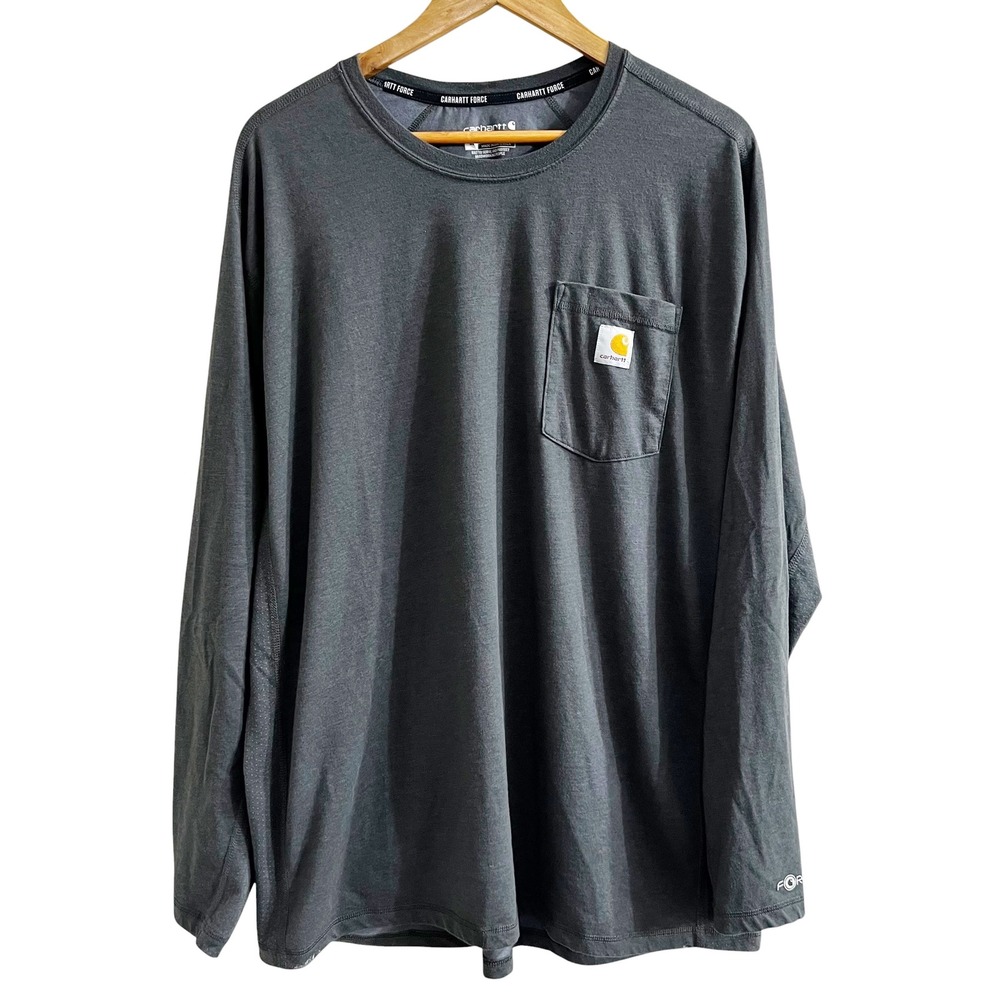 Carhartt Force Mens XL Gray Long Sleeve Pocket T-Shirt Relaxed Fit TK4617-M